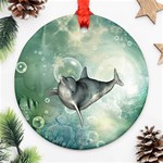 Funny Dswimming Dolphin Ornament (Round)  Front