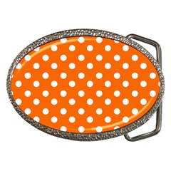 Orange And White Polka Dots Belt Buckles by GardenOfOphir