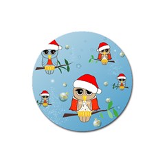 Funny, Cute Christmas Owls With Snowflakes Magnet 3  (round) by FantasyWorld7