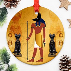 Anubis, Ancient Egyptian God Of The Dead Rituals  Ornament (round)  by FantasyWorld7