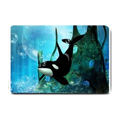 Orca Swimming In A Fantasy World Small Doormat  by FantasyWorld7