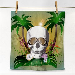 Funny Skull With Sunglasses And Palm Face Towel by FantasyWorld7