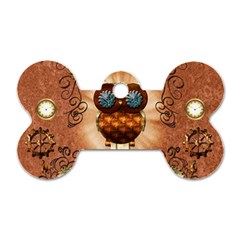 Steampunk, Funny Owl With Clicks And Gears Dog Tag Bone (two Sides) by FantasyWorld7