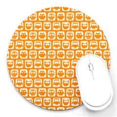 Yellow And White Owl Pattern Round Mousepads by GardenOfOphir