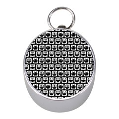 Black And White Owl Pattern Mini Silver Compasses by GardenOfOphir