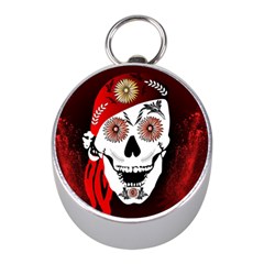 Funny Happy Skull Mini Silver Compasses by FantasyWorld7