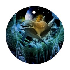 Funny Dolphin In The Universe Ornament (round)  by FantasyWorld7