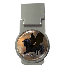 Awesome Dark Unicorn With Clouds Money Clips (round)  by FantasyWorld7