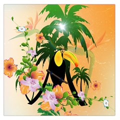 Cute Toucan With Palm And Flowers Large Satin Scarf (square) by FantasyWorld7