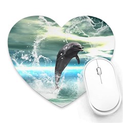 Funny Dolphin Jumping By A Heart Made Of Water Heart Mousepads by FantasyWorld7