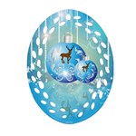 Wonderful Christmas Ball With Reindeer And Snowflakes Oval Filigree Ornament (2-Side)  Back