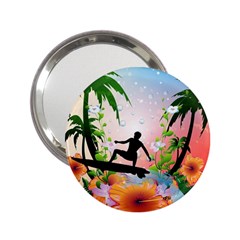 Tropical Design With Surfboarder 2 25  Handbag Mirrors by FantasyWorld7