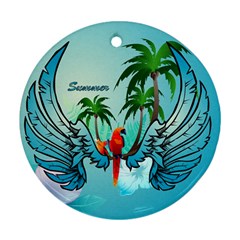 Summer Design With Cute Parrot And Palms Ornament (round)  by FantasyWorld7