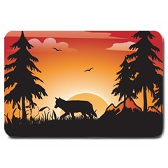 The Lonely Wolf In The Sunset Large Doormat  by FantasyWorld7