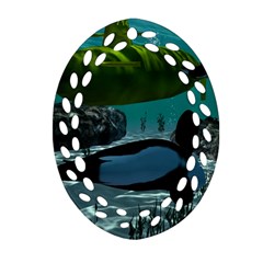 Submarine With Orca Oval Filigree Ornament (2-side)  by FantasyWorld7