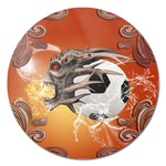 Soccer With Skull And Fire And Water Splash Magnet 5  (Round) Front