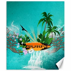 Surfboard With Palm And Flowers Canvas 20  X 24   by FantasyWorld7