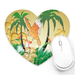 Funny Budgies With Palm And Flower Heart Mousepads by FantasyWorld7