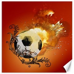 Soccer With Fire And Flame And Floral Elelements Canvas 16  X 16   by FantasyWorld7