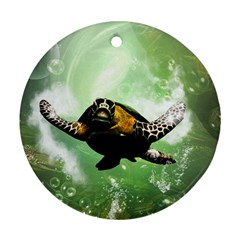 Beautiful Seaturtle With Bubbles Ornament (round)  by FantasyWorld7