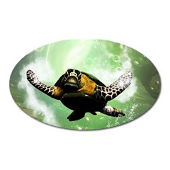 Beautiful Seaturtle With Bubbles Oval Magnet by FantasyWorld7