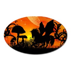 Beautiful Unicorn Silhouette In The Sunset Oval Magnet by FantasyWorld7