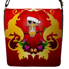 Funny, Cute Christmas Owl  With Christmas Hat Flap Messenger Bag (s) by FantasyWorld7