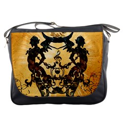 Clef With Awesome Figurative And Floral Elements Messenger Bags by FantasyWorld7