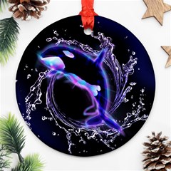 Orca With Glowing Line Jumping Out Of A Circle Mad Of Water Ornament (round)  by FantasyWorld7