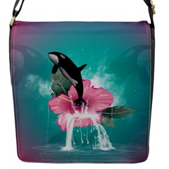 Orca Jumping Out Of A Flower With Waterfalls Flap Messenger Bag (s) by FantasyWorld7