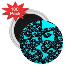 Teal On Black Funky Fractal 2 25  Magnets (100 Pack)  by KirstenStar