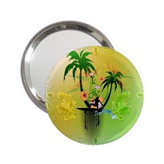 Surfing, Surfboarder With Palm And Flowers And Decorative Floral Elements 2 25  Handbag Mirrors by FantasyWorld7