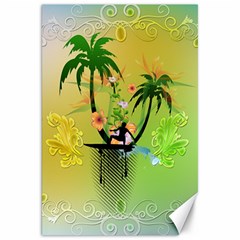 Surfing, Surfboarder With Palm And Flowers And Decorative Floral Elements Canvas 20  X 30   by FantasyWorld7