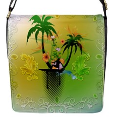 Surfing, Surfboarder With Palm And Flowers And Decorative Floral Elements Flap Messenger Bag (s) by FantasyWorld7