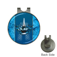 Surf, Surfboard With Water Drops On Blue Background Hat Clips With Golf Markers by FantasyWorld7