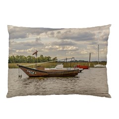 Fishing And Sailboats At Santa Lucia River In Montevideo Pillow Cases by dflcprints