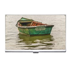 Old Fishing Boat At Santa Lucia River In Montevideo Business Card Holders by dflcprints