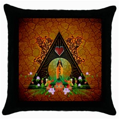 Surfing, Surfboard With Flowers And Floral Elements Throw Pillow Cases (black) by FantasyWorld7