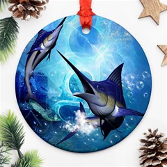 Awersome Marlin In A Fantasy Underwater World Ornament (round)  by FantasyWorld7