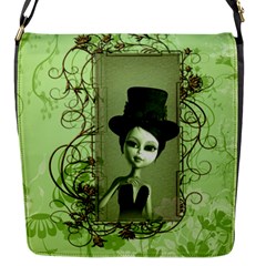 Cute Girl With Steampunk Hat And Floral Elements Flap Messenger Bag (s) by FantasyWorld7