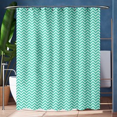 Tiffany Aqua And White Chevron Wavy Zigzag Stripes Shower Curtain 60  X 72  (medium)  by PaperandFrill