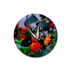 Butterfly Flowers 1 Rubber Coaster (round)  by trendistuff