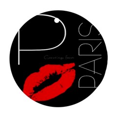 Greetings From Paris Red Lipstick Kiss Black Postcard Ornament (round)  by yoursparklingshop