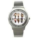 The Walking Dead   Main Characters Chibi   Amc Walking Dead   Manga Dead Stainless Steel Watch Front