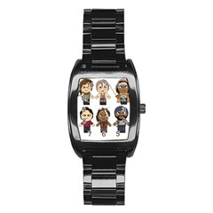 The Walking Dead   Main Characters Chibi   Amc Walking Dead   Manga Dead Stainless Steel Barrel Watch by PTsImaginarium