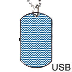 Dark Blue White Chevron  Dog Tag Usb Flash (two Sides)  by yoursparklingshop