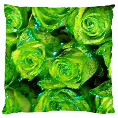 Festive Green Glitter Roses Valentine Love  Large Cushion Case (two Sides) by yoursparklingshop