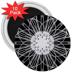 Black And White Flower Mandala Art Kaleidoscope 3  Magnets (10 Pack)  by yoursparklingshop