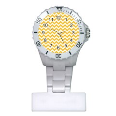 Sunny Yellow & White Zigzag Pattern Plastic Nurses Watch by Zandiepants