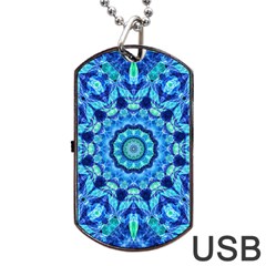 Blue Sea Jewel Mandala Dog Tag Usb Flash (one Side) by Zandiepants